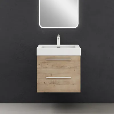 Immagine prodotto di doporro Mobile Bagno Sospeso60cm, Mobiletto per Bagno con Lavabo, Rovere chiaro, Seria Quadratto F161