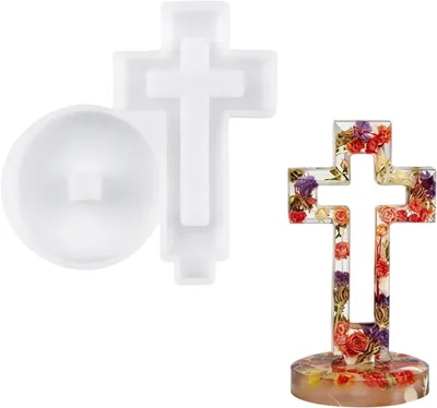 Imagen del producto de Molde de silicona para velas, en forma de cruz y redonda, 2 unidades, ideal para proyectos de manualidades y bricolaje