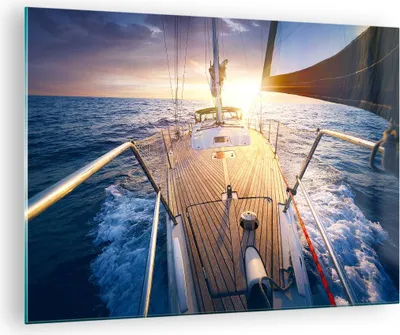 Produktbild von Bilder auf glas - Segelboot Meer - 70x50cm - Glasbilder - Wandbilder - Kunstdruck - zum Aufhängen bereit - Wanddekoration aus Glas - Glas Bilder - Wandbild auf Glas - Einteilig - GAA70x50-4076