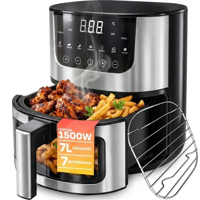 Immagine prodotto di Friggitrice ad aria calda da 7 litri, 1500 W, Airfryer 7 in 1, Air fryer, finestra di visualizzazione, 7 programmi, grigliatura, cottura al forno, mantenimento in caldo, risparmio energetico, Retoo