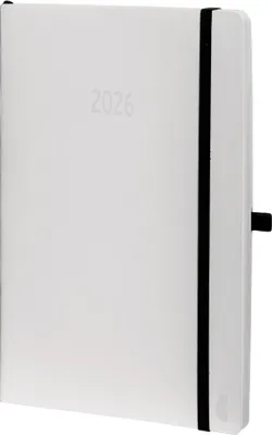 Produktbild von Chronoplan 50936 Buchkalender Kalendarium 2026 (Terminplaner A5 (135x210mm) mit Softcover, Wochenplaner, 1 Woche auf 2 Seiten, mit flexibler Stiftschlaufe, Einmerkband, Gummiverschluss) weiß
