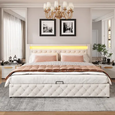Produktbild von STILVORA LED-Doppelbett Polsterbetten 180x200cm,Funktionsbett mit Lattenrost,Jugendbett mit Stauraum,Schwarz(ohne Matratze)
