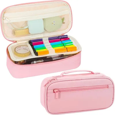 Produktbild von Federmäppchen Rosa, Große Kapazität, 9 x 4,3 x 2,4 Zoll, Für bis zu 80 Stifte, Für Schule