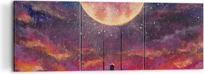 Produktbild von Bild auf Leinwand - Leinwandbild - 3 Teile - Mond Schaukel Frau - 120x40cm - Wand Bild - Wanddeko - Wandbilder - Leinwanddruck - Bilder - Wanddekoration - Leinwand bilder - Wandbild - CA120x40-5095