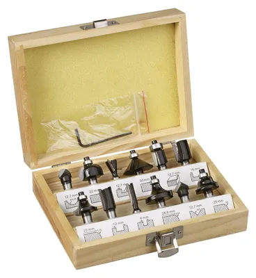Productafbeelding van Set van 12 frezen, geschikt voor een spindeldiameter van 8 mm, geleverd in een houten kist