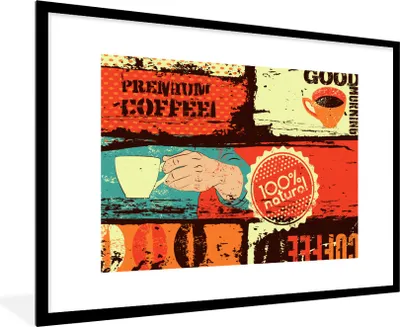 Produktbild von MuchoWow® MuchoWow® Gerahmtes Poster Kaffee - Vintage - Collage 90x60 cm - Poster mit zchwarzem Bilderrahmen - Wanddekoration - Fotos