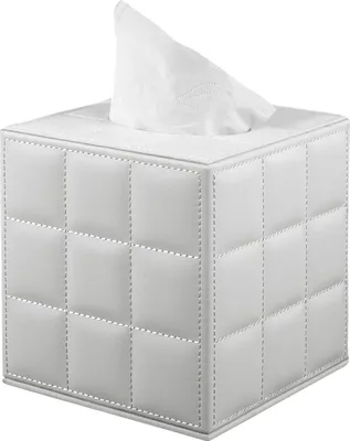 Produktbild von Quadratische Leder-Taschentuchbox, Serviettenaufbewahrung für Restaurant, Hotel, Büro, weißes Gitter