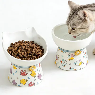 Produktbild von 2x Erhöhte Keramik-Katzennäpfe 15° Neigung Wirbelsäulenschutz