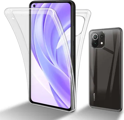 A transparent phone case is shown with a phone inside it, and another phone is shown separately.