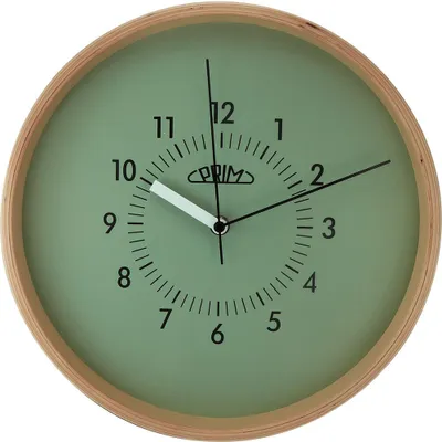 Produktbild von PRIM Organic Retrospect Wanduhr Holz lautlos Naturbelassen/Grün 29,9 cm