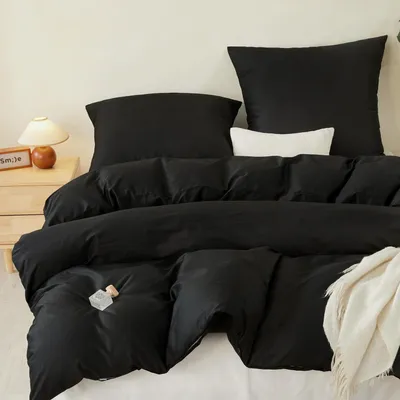 Productafbeelding van Bettenset, 3-delig, 200x220 cm + 2 kussenslopen 80x80 cm, zwart, 100% katoen, gecertificeerd