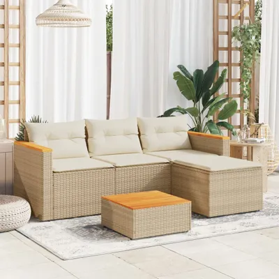 Produktbild von Design 3-tlg. Garten-Sofagarnitur mit Kissen Beige Poly Rattan, Gartenmöbel-Sets 2024 Neu