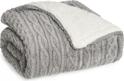 Image de Blumtal couverture douillette 220x240 cm avec optique de tricot torsadé - couverture polaire avec intérieur sherpa doux en noir