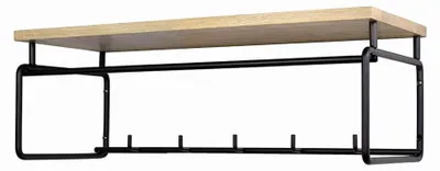 Wandgarderobe CLINT 3 Schwarz lackiert mit Hutablage aus Eichenholz
