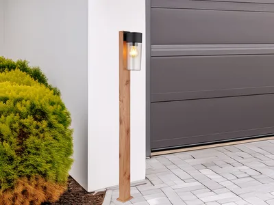 Produktbild von LED Pollerleuchte Edelstahl Holzoptik Einfahrt & Garten Wegbeleuchtung, H:100cm