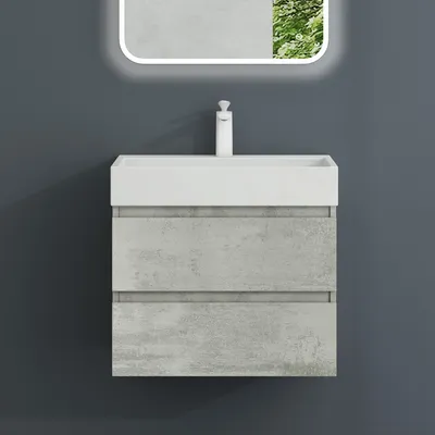 Produktbild von Mai & Mai Badmöbel-Set Waschbeckenunterschrank 60x38x56cm in Beton mit 2-Schubladen inkl. Waschbecken/Ablaufgarnitur Verona