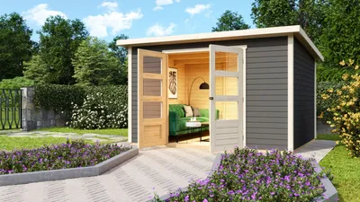Produktbild von Karibu Gartenhaus Gerätehaus Stockach 5 terragrau 305x246x197 cm