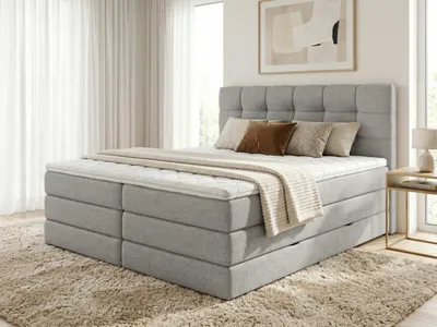 Produktbild von Boxspringbett Best XL mit 2 Bettkästen und Topper, mit Taschenfederkern- und Bonellfederkernmatratze, Doppelbett, Polsterbett aus Webstoff mit Stauraum (Grau (Inari 91), 160 x 200 cm)