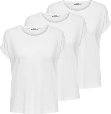 Produktbild von ONLY Damen T-Shirt, kurzarm 3er Pack - ONLMOSTER O-NECK TOP, Rundhals, Viskose-Mix Stretch Weiß M