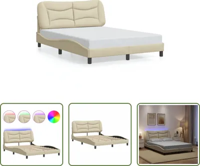 Produktbild von The Living Store Bettgestell mit LED Creme 140x200 cm Stoff