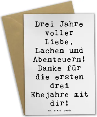 Produktbild von Mr. & Mrs. Panda Grußkarte Spruch 3. Hochzeitstag Lederhochzeit - Weiß - Geschenk, Heiraten, vatertagskarte, Hochzeit, Heirat, osterkarte, osterkarten, Grußkarten