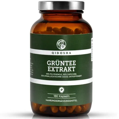 Produktbild von QIDOSHA Grüntee Extrakt Kapseln, entkoffeiniert, 50 % EGCG, 180 Stück, im Glas
