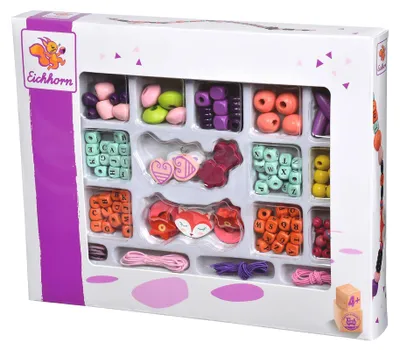 Playbox Holzperlen ABC, 300 Stück, Bunt, 7x7x7 Mm, Bastelset Für Kinder