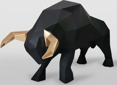 Produktbild von Casa Padrino XXL Deko Skulptur Stier Schwarz / Gold 220 cm - Lebensgroße Abstrakte Garten Deko Figur