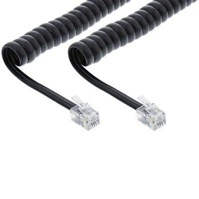 Produktbild von InLine Spiralkabel, RJ10 Stecker / Stecker, schwarz, max. 4m, 4 m, RJ10, RJ10, Schwarz, Männlich, Männlich