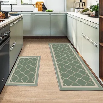 Image de Tapis antidérapant, motif géométrique C, 43 x 150 cm + 43 x 75 cm, 2 pièces, lavable