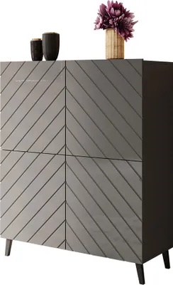 Produktbild von MIRJAN24 Kommode Abeto 100 mit 4 Türen, Griffloses Öffnungssystem push to open, Highboard (Farbe: Graphit / Graphit Hochglanz)