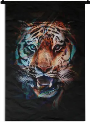 Produktbild von MuchoWow® Wandteppich Wandbehang Tiger - Farben - Schwarz 90x135 cm Tapisserie Dekoration Wandtuch - Baumwolle - Wandskulptur