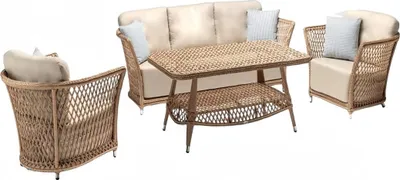 Produktbild von Sofagarnitur set 3 Sitzer Sofas Beige 2x Sessel Couchtisch Terrasse Moderner set