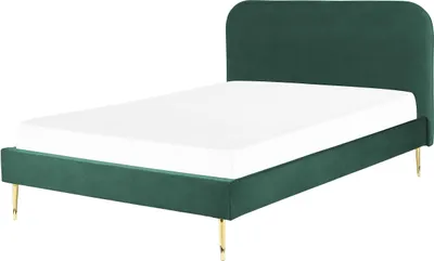 Zdjęcie produktu dla BELIANI Łóżko szmaragdowe tapicerowane welurem 140 x 200 cm minimalistyczny wygląd złote nóżki ze stelażem i zagłówkiem