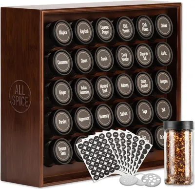 Produktbild von Hölzernes Gewürzregal mit 30 Glasbehältern von 118 ml - Walnuss