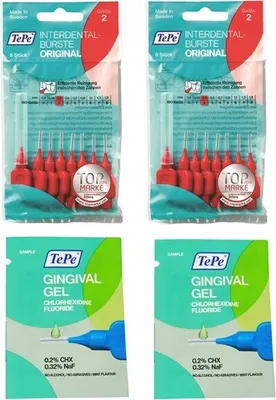 Produktbild von 2x TePe Original  Interdentalbürsten - 0,5mm rot  + 2x 2ml Gingivalgel