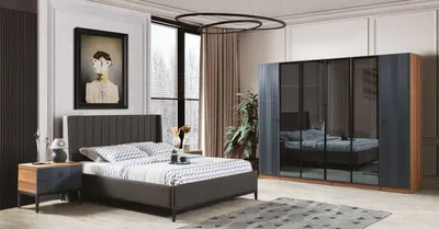Zdjęcie produktu dla Loftowy zestaw sypialniany łóżko 2x szafki nocne szafa design 4 szt.