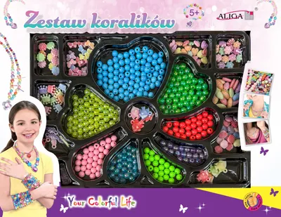 Produktbild von Aliga Bunte Kunststoffperlen Mix mit Fädelschnüren, 450-teiliges Bastelset für Armbänder, Ketten, Anhänger und DIY-Dekorationen