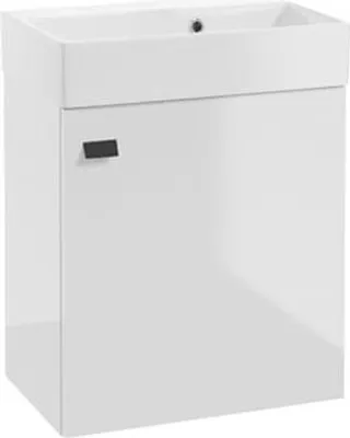 Produktbild von DomoDomo Badezimmerschrank mit Waschbecken 60x50cm Weißer Glanz schwarzer Griff Elara