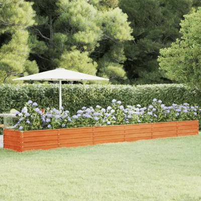 Produktbild von Rostiges Hochbett. Große Faltkanten für Sicherheit. 600 x 80 x 45 cm. Cortenstahl ist von Natur aus korrosionsbeständig