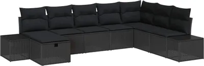 Zdjęcie produktu dla vidaXL Sofa ogrodowa z poduszkami 8-częściowa z czarnego polirattanu