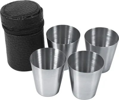 Obrázek produktu pro Přenosný hrnek na kávu z nerezové oceli 30ml hrnek na pivo pro cestování (4 ks)