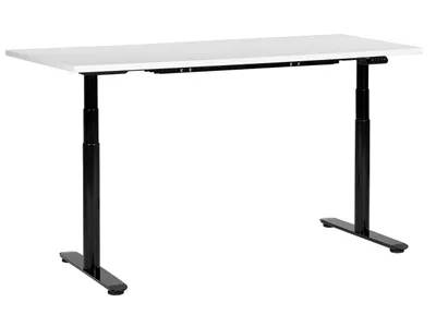 Produktbild von BELIANI Schreibtisch Weiß/Schwarz Melamin 160x72cm Elektrisch Höhenverstellbar Rechteckig mit USB Rundes Metallgestell Modern Büro Steh-Sitz-Tisch