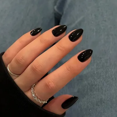Produktbild von Press On Nails Kurz Schwarz Mandel 24 Stück Gel Kunstnägel zum Aufkleben