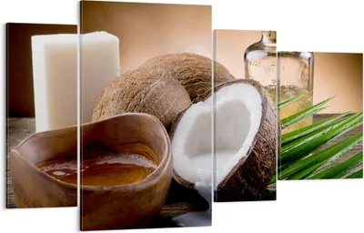 Produktbild von Bild auf Leinwand - Leinwandbild - Kokosnuss Öl Seife Handfläche - 120x70cm - Wand Bild - Wanddeko - Leinwanddruck - Bilder - Kunstdruck - Wanddekoration - Leinwand bilder - Wandkunst - DL120x70-2632