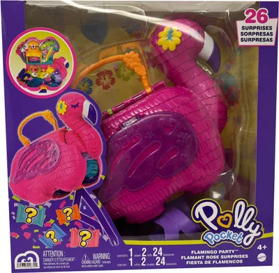 Immagine prodotto di Polly Pocket Flamingo Party scivolo, palma, scimmia, capanna, 26 sorprese funzione Pop Swap, set da gioco, Mattel HJN76