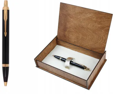 Produktbild von Parker IM Royal Black GT Kugelschreiber mit Holzverpackung und Gravur
