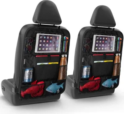 Obrázok produktu pre Sada 2 organizérov do auta na zadné sedadlo – multifunkčný chránič zadného sedadla pre iPad, nápoje, hračky atď. – Praktický chránič zadného sedadla pre deti, chránič operadla zadného sedadla, organizér do auta, chránič operadla zadného sedadla