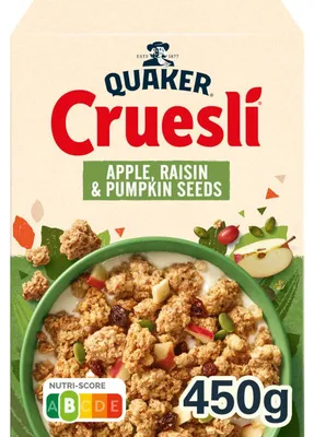 Produktbild von Quaker Cruesli Apfel & Rosine Müsli 450g – Knuspriges Frühstück mit Apfel & Rosinen