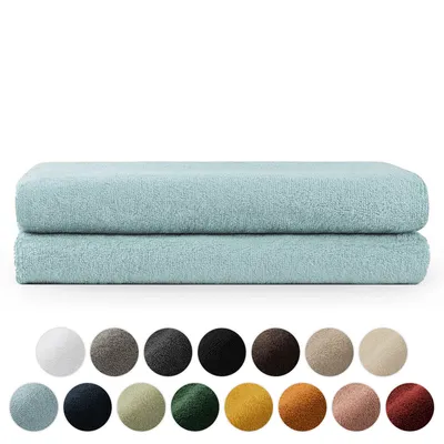 Immagine prodotto di Set di asciugamani in spugna premium Blumtal con asole per appendere - Cotone  Oeko-TEX, morbido, altamente assorbente - Asciugamano da bagno 2X (70x140 cm), blu chiaro